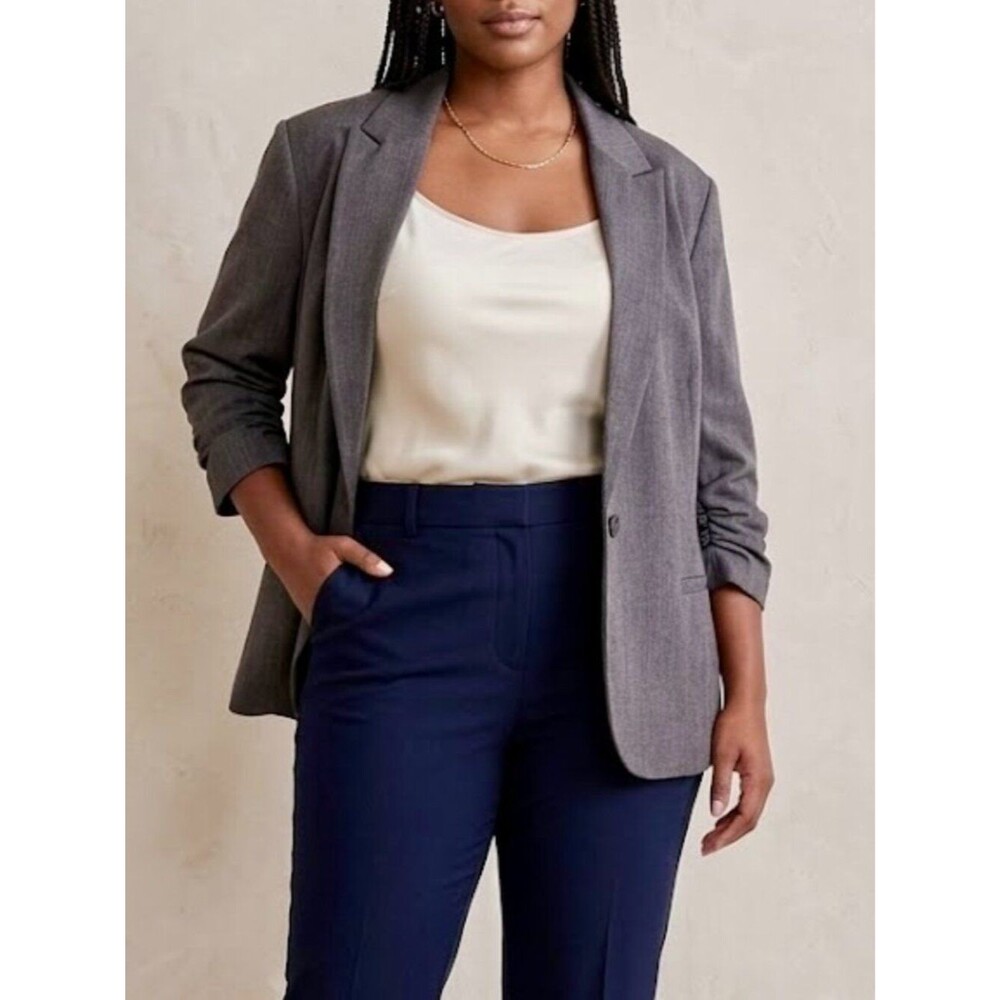 NWT Amanda + Chelsea Charcoal Gray Ruched 3/4 Sleeve Blazer Jacket Womens 3X